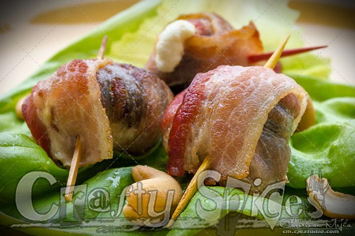 Cream Cheese Stuffed Prunes Wrapped in Bacon