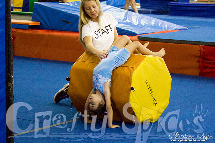 Kira working on a flip - Gymnastics