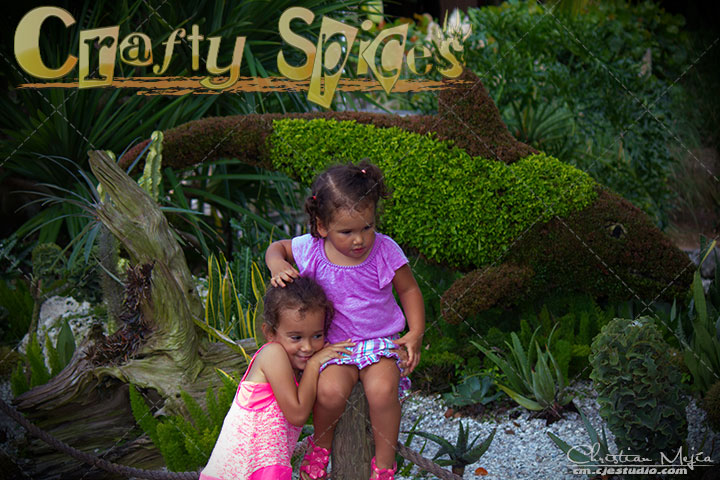 Our Girls and the Dolphin topiary at Busch Gardens